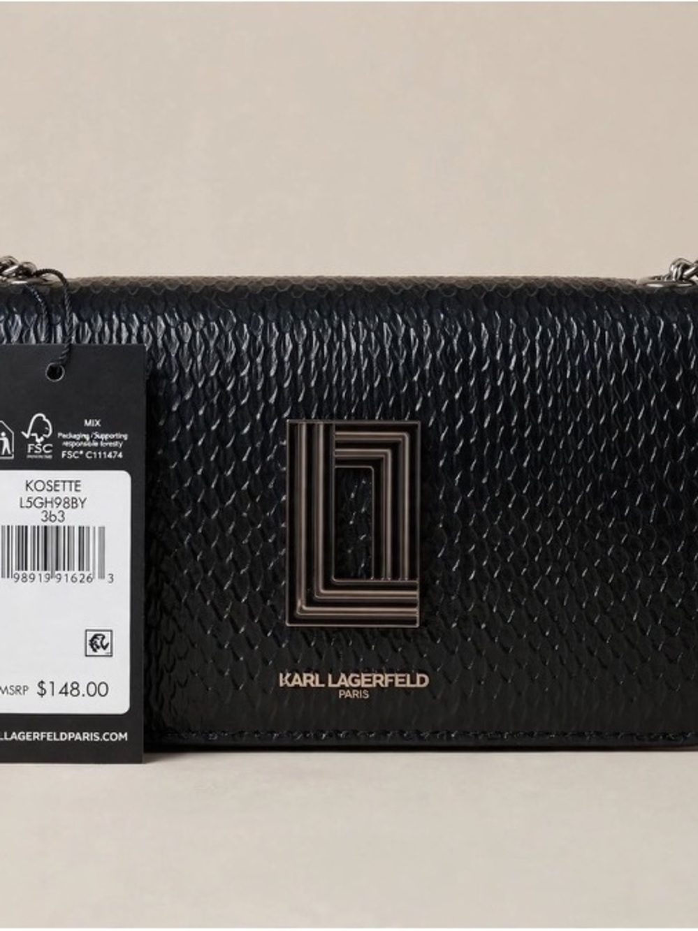 Karl Lagerfeld Kosette Black Textured Leather Crossbody